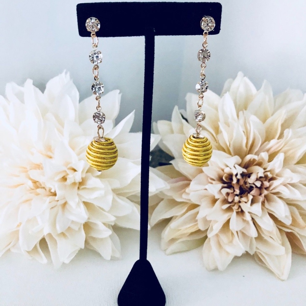 womens dangle stud crystal wrap ball earrings Gold